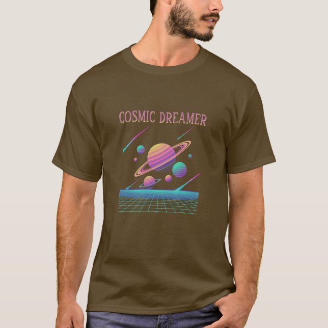 T-shirt Retro Vaporwave Planets Synthwave (Devant)