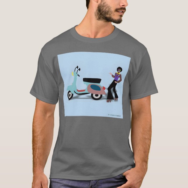T-shirt Retro Vespa Style 70s Disco Man Illustration vinta (Devant)