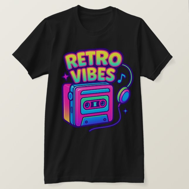 T-Shirt Retro Vibes Neon Lecteur Cassette (Design devant)