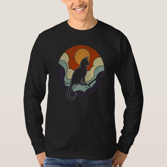 T-shirt Retro Vintage Cat  Sunset (Devant)