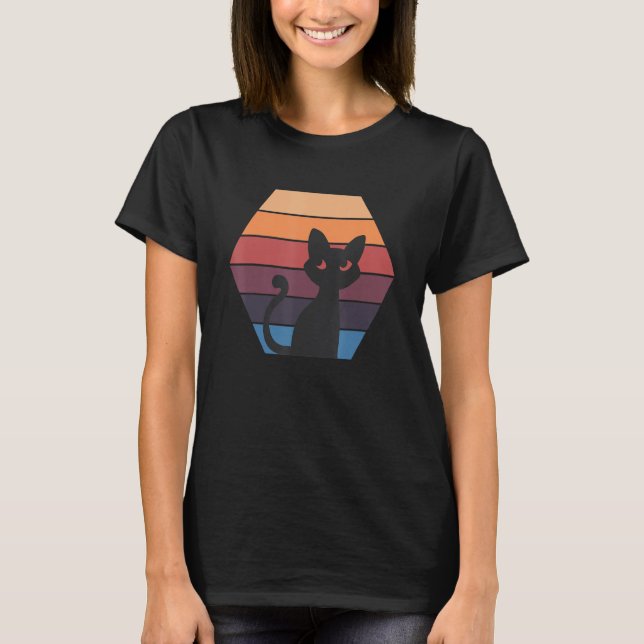 T-shirt Retro Vintage Cat Sunset (Devant)