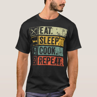 T-shirt Rétro Vintage Manger Dormir Cuisiner Répéter Pour