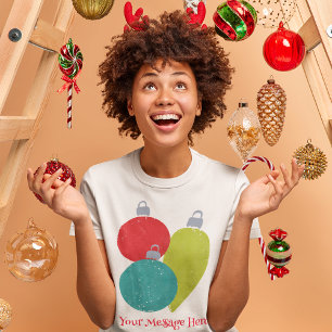 T-shirt Retro Vintage Noël Ornements Message personnalisé