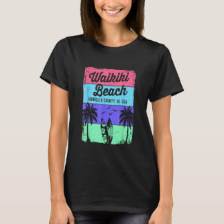 T-shirt Retro Waikiki Beach Cadeaux Souvenir Hommes Femmes