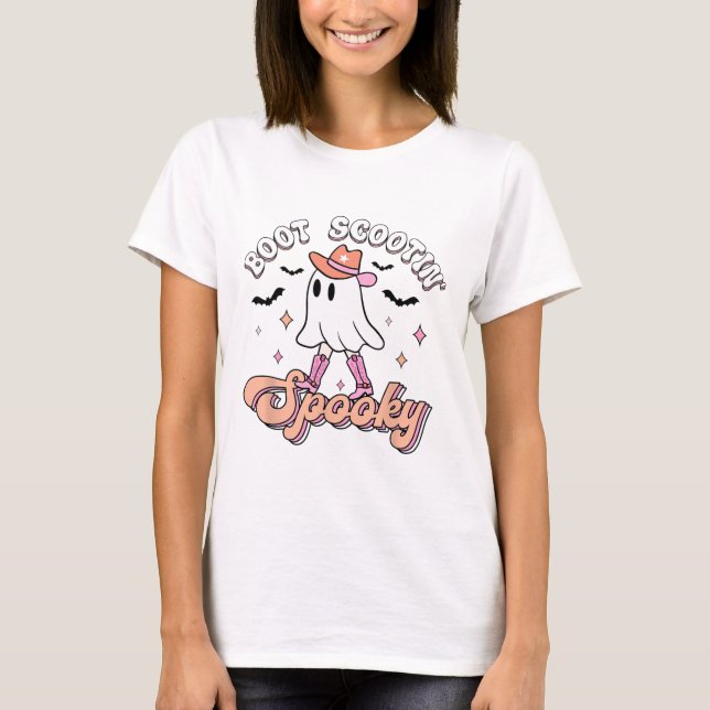 T-shirt Retro Western Halloween Cute Ghost Funny Boot Scoo (Devant)