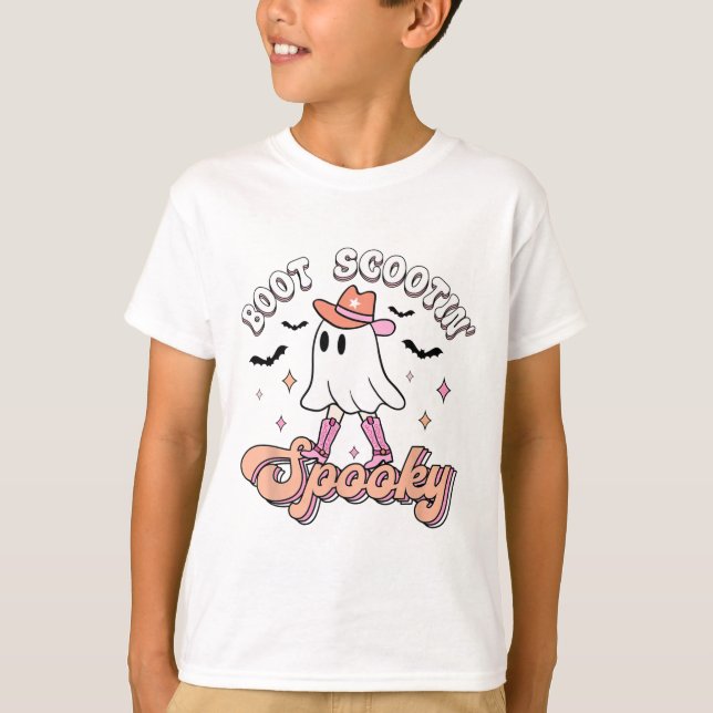 T-shirt Retro Western Halloween Cute Ghost Funny Boot Scoo (Devant)