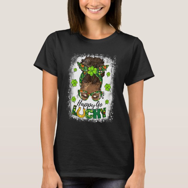 T-shirt Retro Women Happy Go Lucky Afro Messy Bun Patrick' (Devant)