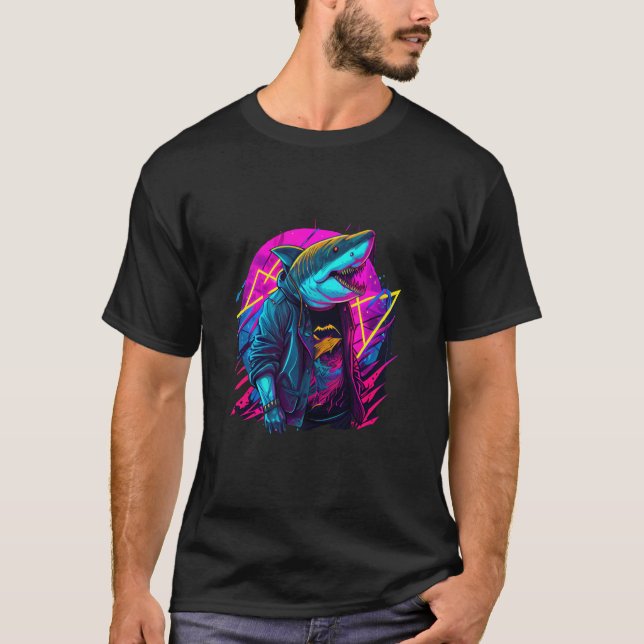 T-shirt Retrowave Shark Cool Retro 80s Inspired (Devant)