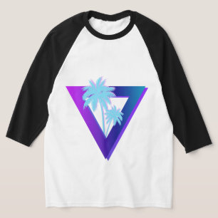 T-SHIRT RETROWAVE SYNTHWAVE PALM TREES TRIANGLE RAGLAN