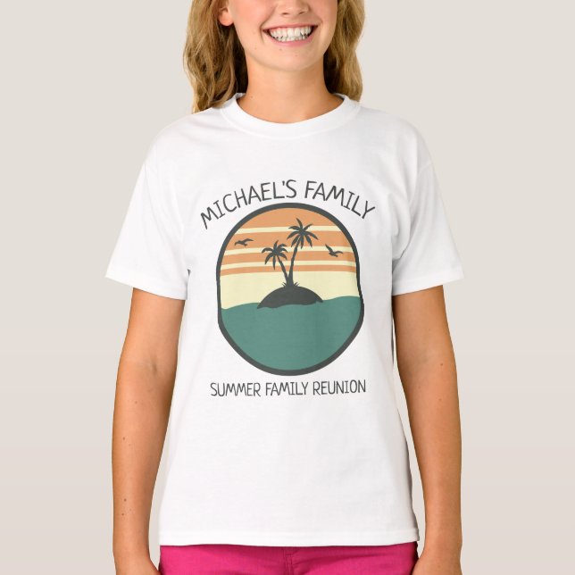 T-shirt Réunion en famille Summer Sunset Beach Palmier (Devant)