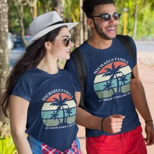 T-shirt Réunion en famille Summer Sunset Beach Palmier