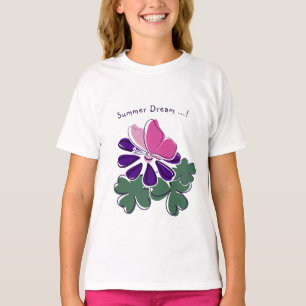 T-shirt Rêve d'été - Papillon rose violet Doodé de fleurs