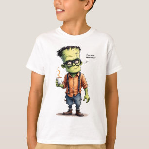 T-shirt Réveil expresso, Frankenstein avec une tasse de ca