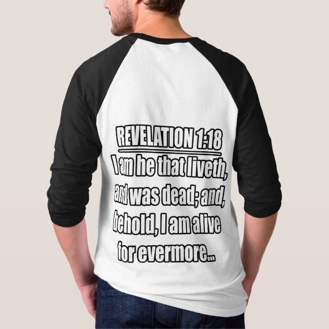 T-shirt Révélation 1:18 KJV. Verset biblique (Dos)
