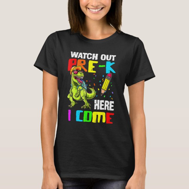 T-shirt Rex Retour À L'École Attention Pré K Je Viens (Devant)