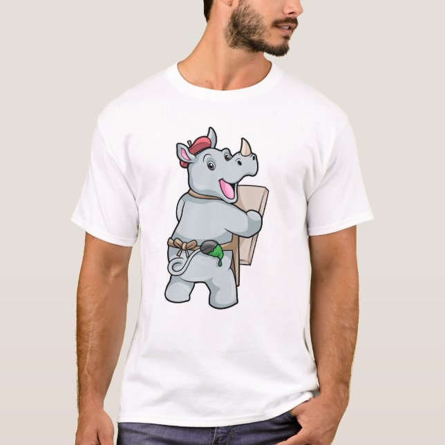T-shirt Rhino à la peinture avec des couleurs (Devant)