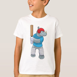 T-shirt Rhino au cricket avec chauve-souris de cricket
