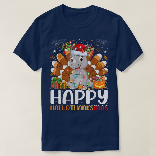 T-shirt Rhino Lover Halloween Noël Joyeux Hallothanksm (Design devant)