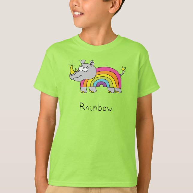 T-shirt Rhino Rainbow Funny Cute Kids Rhinoceros (Devant)