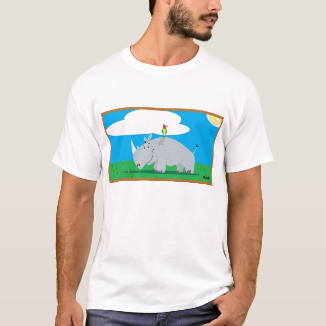 T-shirt Rhinocéros et oiseau (Devant)