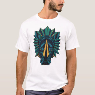 T-shirt Rhinocéros géométrique en sarcelle et or