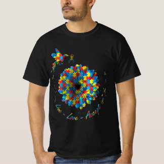 T-shirt Ribbon Fleur Oiseau Puzzle Amour En Vie Accepter A