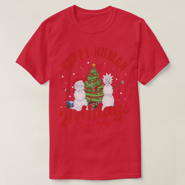 T-shirt Rick and Morty Christmas Happy Human Holidays Cele (Design devant)