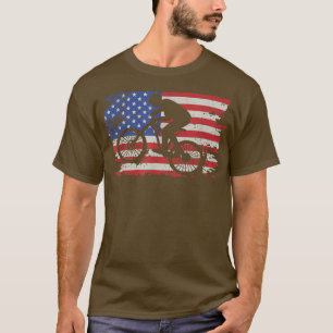 T-shirt Ride Biking Cyclist USA Flag Bicycle Cycling Bike 