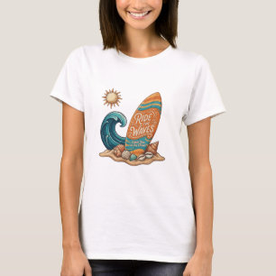 T-shirt Ride the Waves Surfboard Illustration - Tropical S