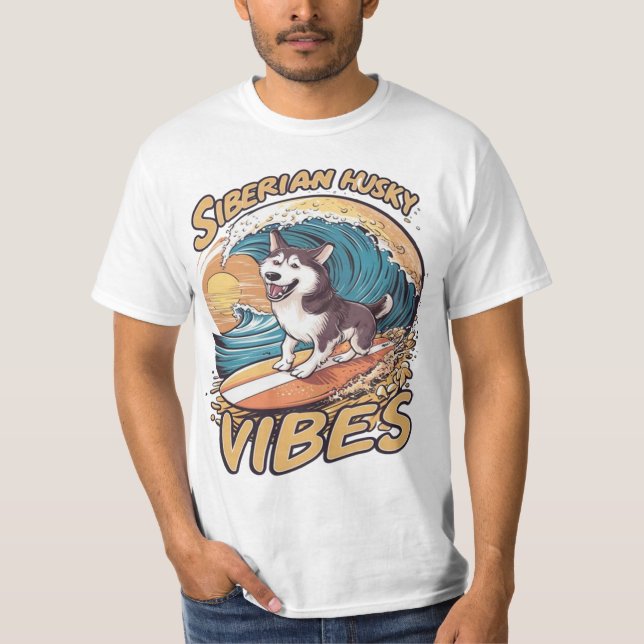 T-shirt Rider de la vague : Sibérie Husky Chig Catching Wa (Devant)