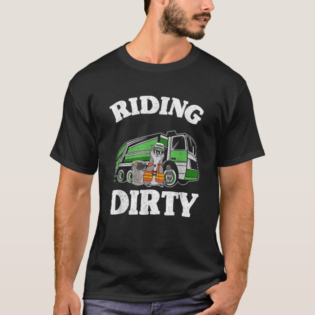T-shirt Riding ordures ordures camion poubelle Raccoon (Devant)
