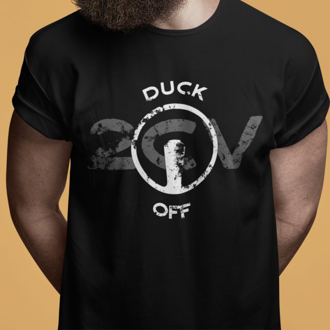 T-shirt Rigolo Oldtimer 2cv Duck Off Statement (2CV T-Shirt in Black with a White Steering Wheel Illustration of the Deux Chevaux )