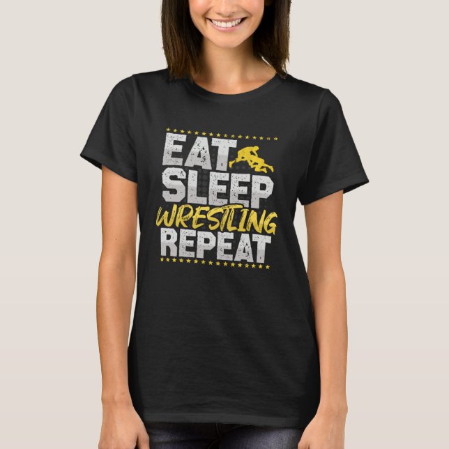 T-shirt Ring Eat Sleep Repeat Strength Sports Wrestling Ho (Devant)