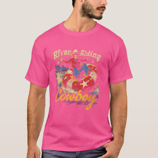 T-shirt River Riding Cowboy Fun Retro Hommes été Float T