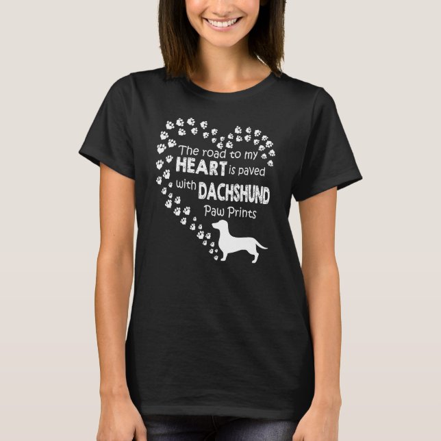 T-shirt Road Heart Dachshund Empreintes de pattes (Devant)