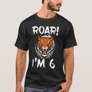 T-shirt Roar I'm 6 Tiger Animal Theme Anniversaire Fête Ce