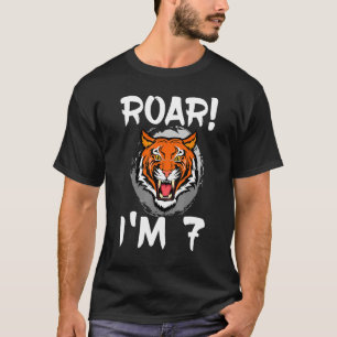 T-shirt Roar I'm 7 Tiger Animal Theme Anniversaire Fête Ce