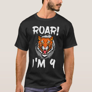 T-shirt Roar I'm 9 Tiger Animal Theme Anniversaire Fête Ce