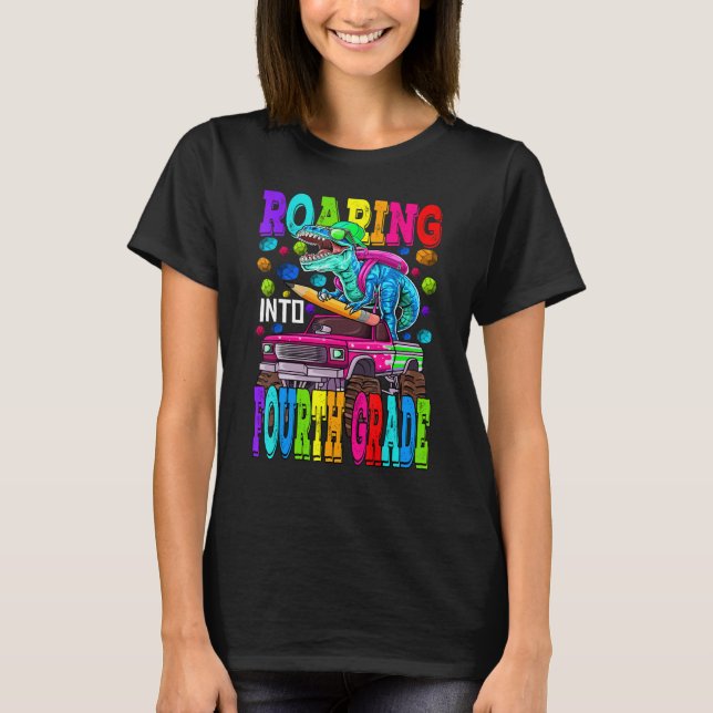 T-shirt Roaring Into Fourth Grade Monster Dinosaur B (Devant)
