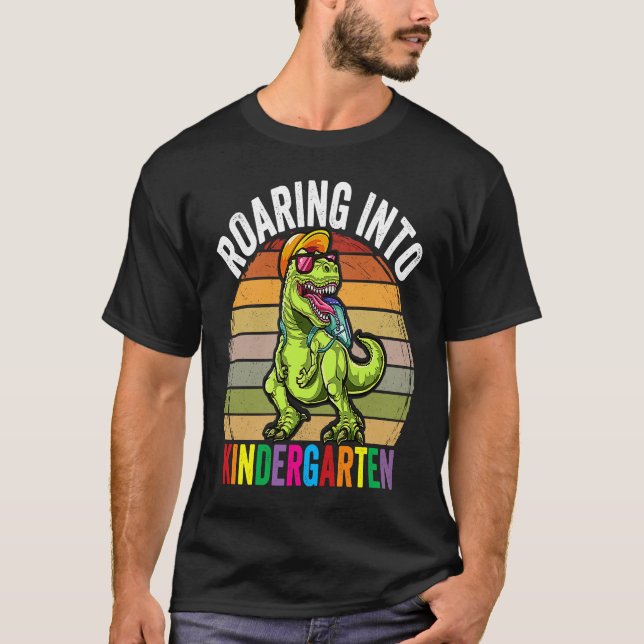 T-shirt Roaring Into Kindergarten Dinosaur Apparel Back To (Devant)