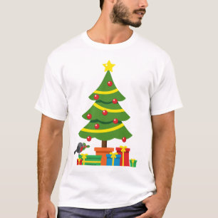 T-shirt Robin Et Coloré Présents Sous Arbre De Noël