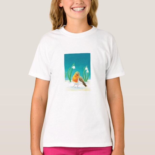 T-shirt Robin rouge et Snowdrops (Devant)