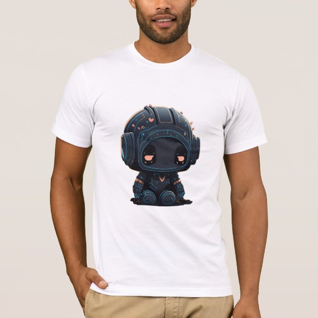 T-shirt ''Robot de dessin animé noir mélancolique'' (Devant)