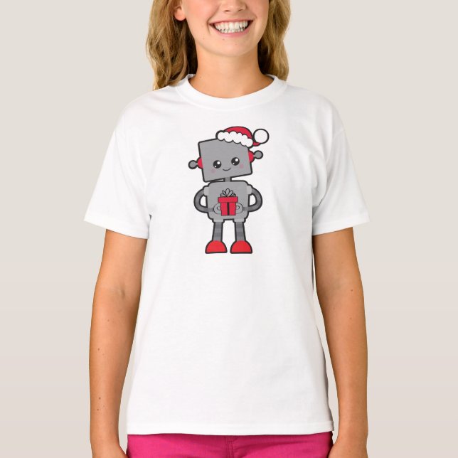 T-shirt Robot de Noël, Robot mignon, Santa Hat, Cadeaux (Devant)