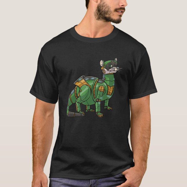 T-shirt Robot de Weasel vert Cyberpunk Cool Animal Robot T (Devant)