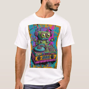 T-shirt Robot DJ Kawaii — Tourne-disque d'art néon éclabou