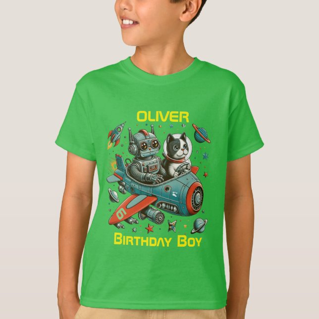 T-shirt Robot et chat rétro personnalisables dans l'espace (Devant)