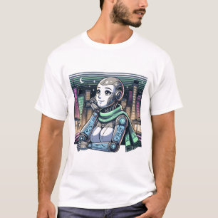 T-shirt Robot féminin portant une écharpe