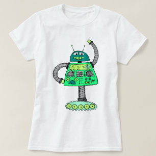 T-shirt Robot Frankie, vert sur blanc