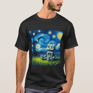 T-shirt Robot Nuit Étoilée Peinture Drôle Art Mème Enfants